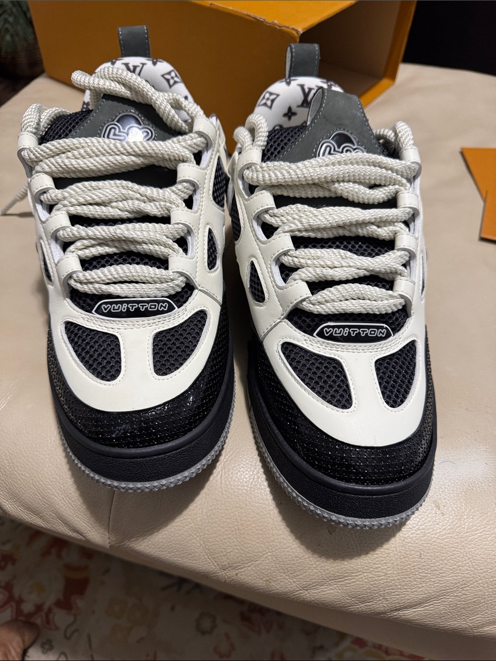 Louis Vuitton Black and White Chunky Lace-Up Sneakers - Picture 2 of 8